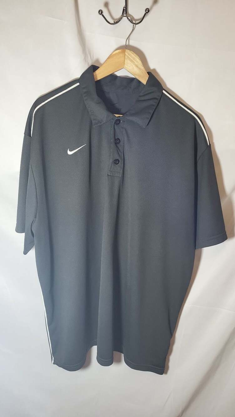 Nike Dri-FIT Men's Charcoal Grey Short Sleeve Polo Shirt with White Shoulder Tri